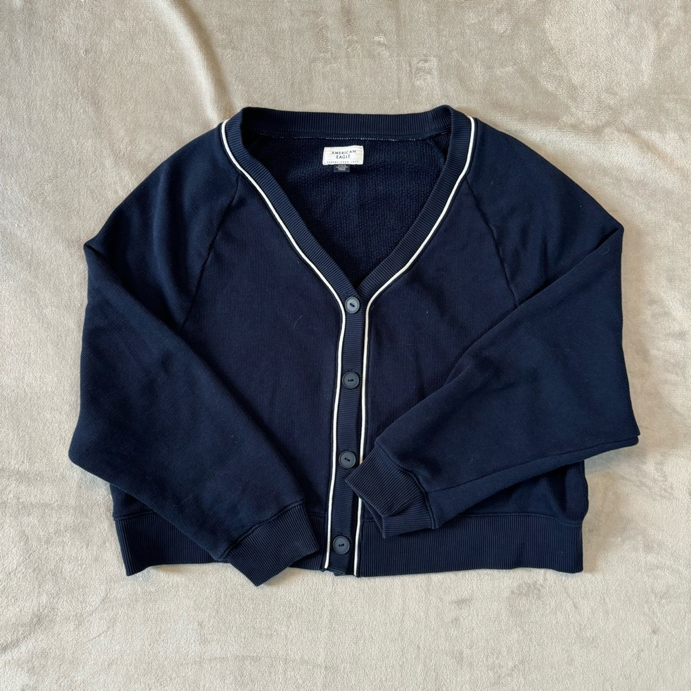 American Eagle Outfitters Navy Cardigan with White Trim